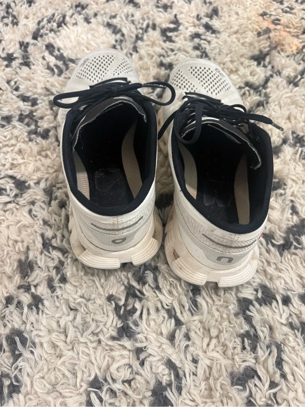 On Running White and Black Womens Athletic Running Shoes